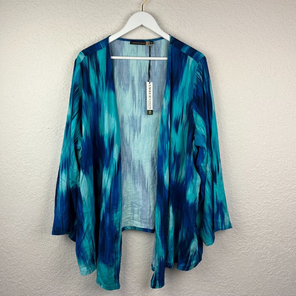 Amber Noon II Shirt Womens 3X Blue Long Sleeve Cardigan Layer Shrug Open Front - Picture 3 of 9